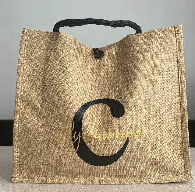 Sac en toile de jute personnalisé avec votre texte/prénom/initiales souhaité 